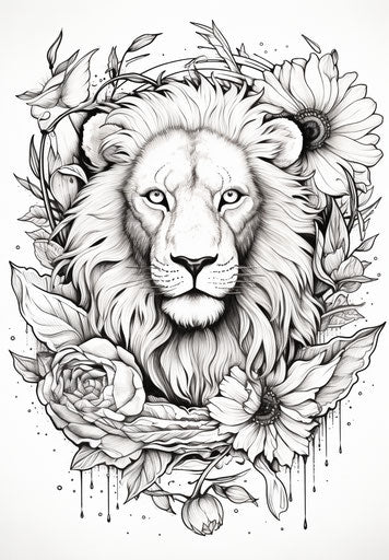 A tattoo of a lion in the night sky with a lotus flower