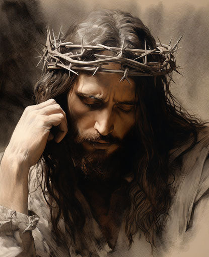 Realistic drawing of Jesus with a crown of thorns