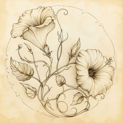 Vintage-style tattoo sketch of morning glory