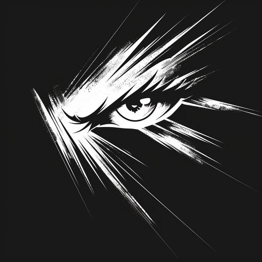 Eyes emanating light in modern black and white