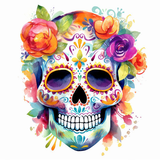 Sugar skull in Impressionistic Art style, on white background
