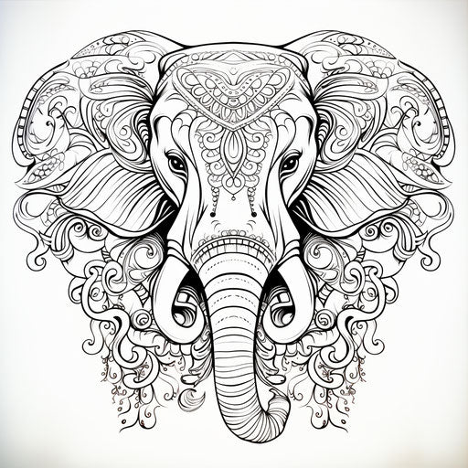Elephant coloring pages, ominous vibe, engraved ornaments