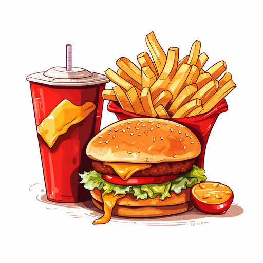 Fast food illustration in the style of Chiaroscuro Art, on white background