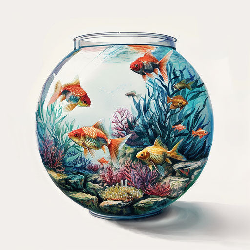Realistic fish bowl clipart on flat white background
