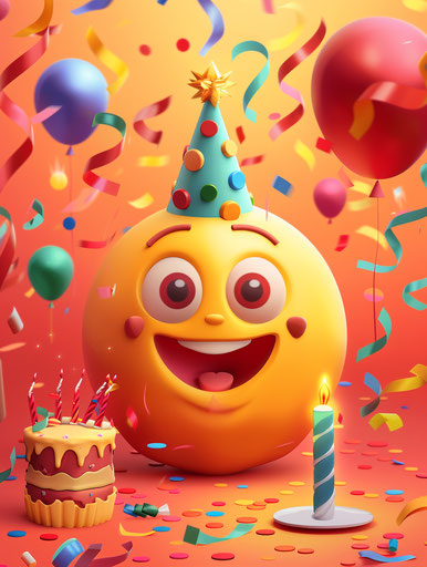 Joyful celebration with emoji and decorations