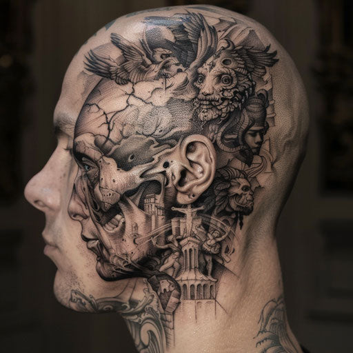 Head tattoos with dark fantasy