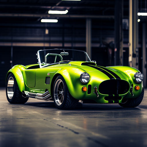 Bright green AC Shelby Cobra car