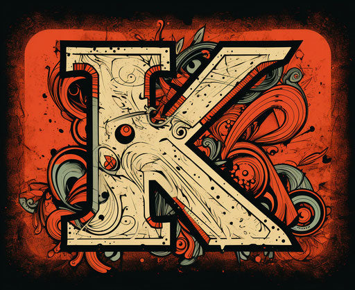 Karma with the letter k vector | grunge skateboarding style, primitive folk art