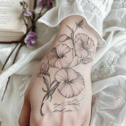 Chic French style sketch of a sweet pea tattoo