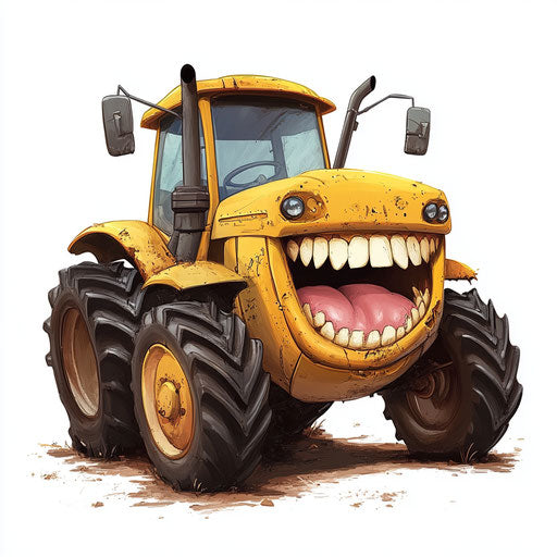 Humorous caricature of a tractor with human characteristics