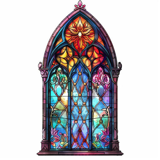 Catholic cathedral stained glass as colorful tattoo