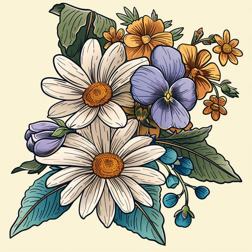 Birth flower bouquet in flat tattoo sketch