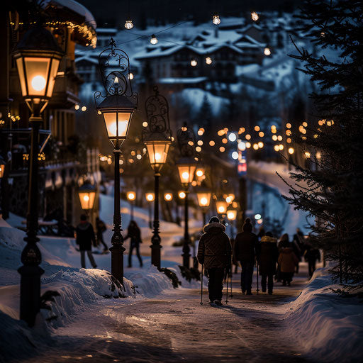 Lamps on the path at the ski resort