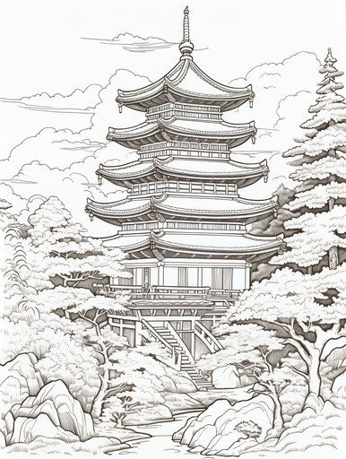 Pagoda Colorings in Detailed Botanic Style