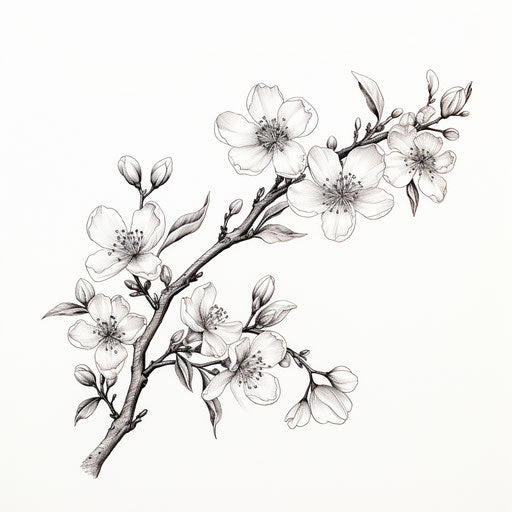 Cherry plant branches drawing, classic tattoo style