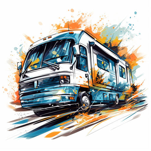 RV illustration in the style of Impressionistic Art