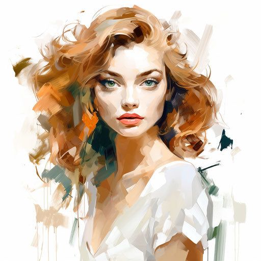 Female clipart in Impressionistic Art style, on white background