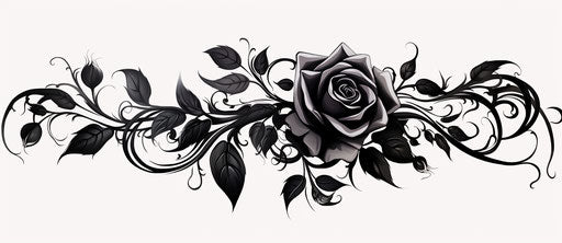 Black roses on white background with vines