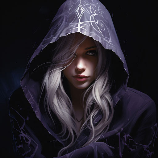 Cute witch in black hood with face tattoo