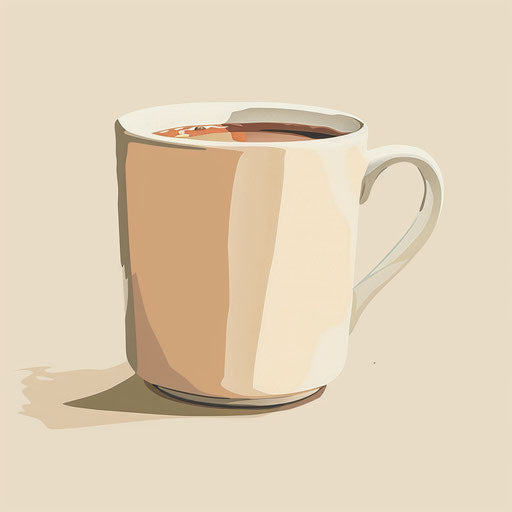 Coffee mug in photo realistic style with flat random background