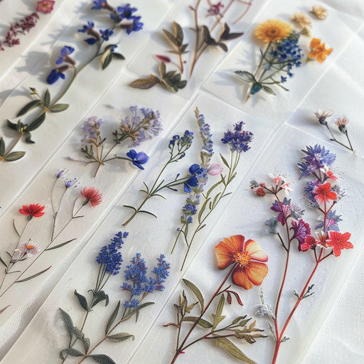 Wildflower tattoos representing seasons on white background