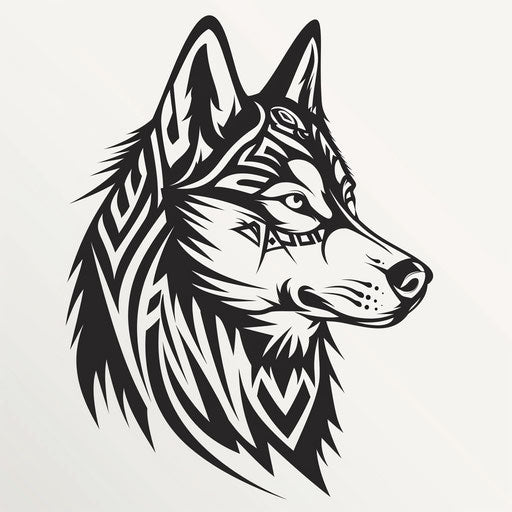 Flat tribal tattoo sketch for abstract Husky dog