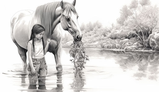 Coloring pages of a horse with a girl