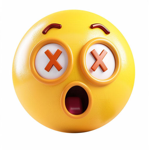 Yellow face with X eyes and open mouth, surprised
