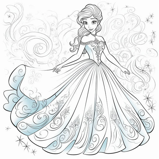 Frozen princess coloring sheet, captivating movement
