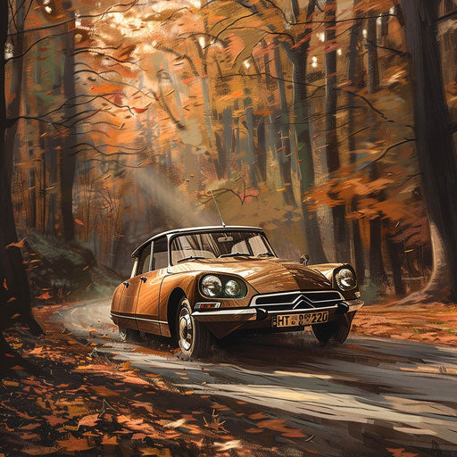 Vintage car in the autumn forest