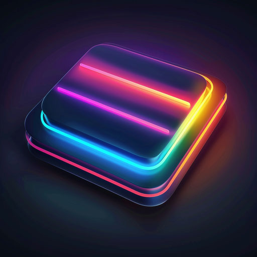 Retro app logo with neon colors on dark background