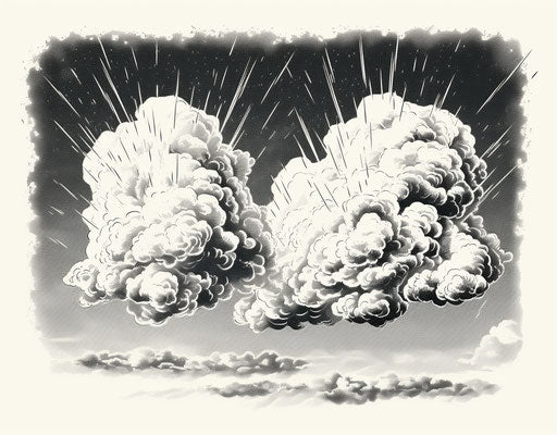 Bold white cloud with lightning, vintage comic style