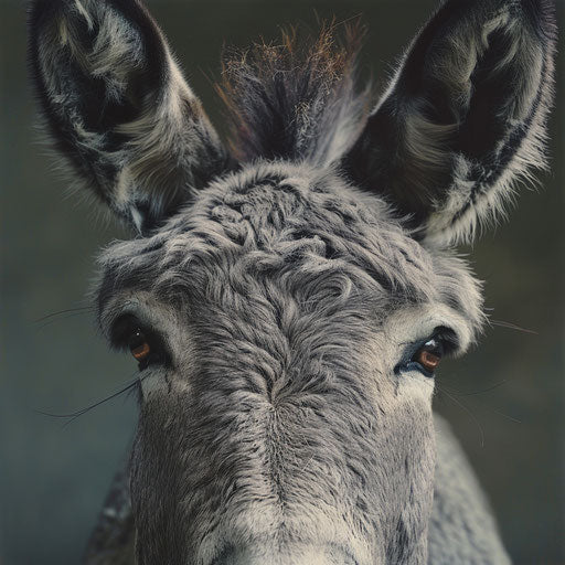 Donkey close-up showing its textured coat and expressive eyes, in the style of Tim Flach