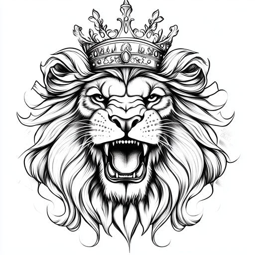 Flat tattoo sketch beautiful clipart style roaring lion crown hand