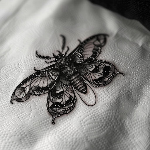 High-contrast black ink death moth tattoo art