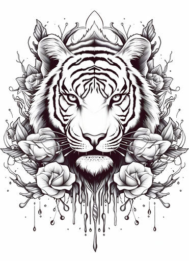 Black and white drawing of tiger realism tattoo design