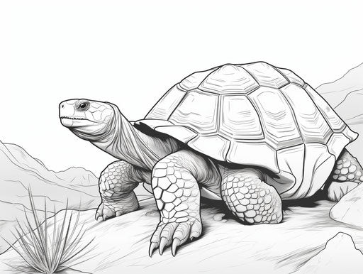 Free tortoise coloring pages for kids, precisionist style