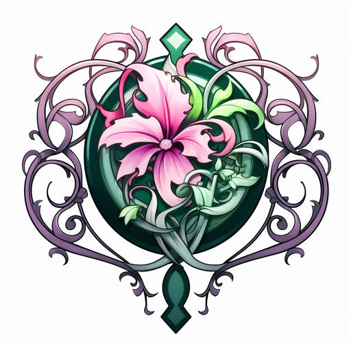 Ethnic tattoo symbol of the letter j, light magenta and dark green style