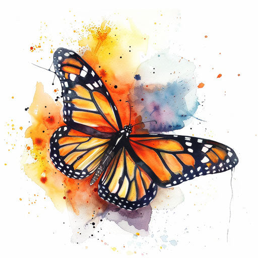 Monarch butterfly watercolor tattoo stencil on white