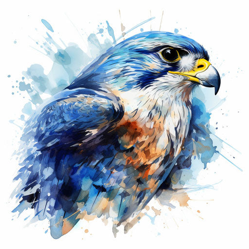 Falcon illustration in the style of Watercolor Art, on white background