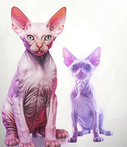 A cat with a sphynx in front of a white background