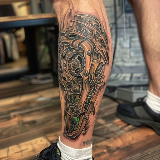 Biomechanical tattoo with gears and mechanical elements