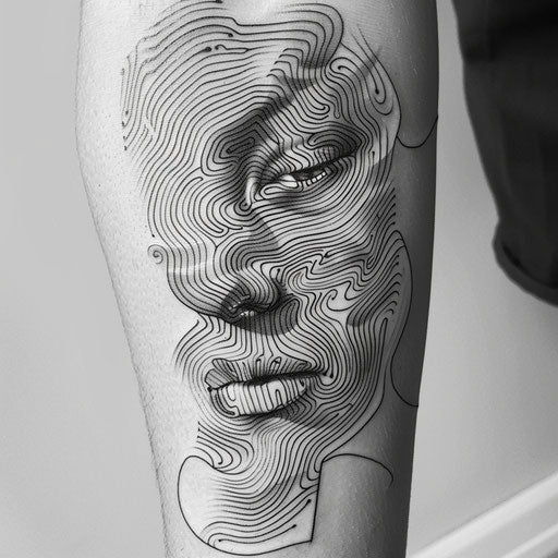Flat tattoo sketch of an optical illusion created with a single twisted line
