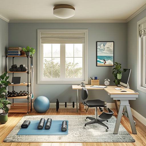 Home office with personal fitness area