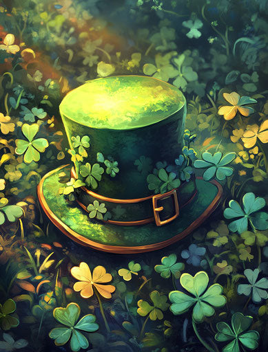 St. Patrick's Day hat surrounded by clovers