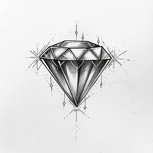 Sparkling tattoo sketch of a diamond shape with a realistic sparkling effect