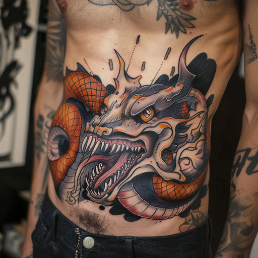 Dynamic and expressive stomach tattoos