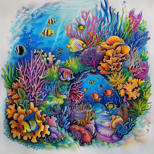 Whimsical underwater scene with colorful coral and marine life accentuating the eleven tattoo sketch.