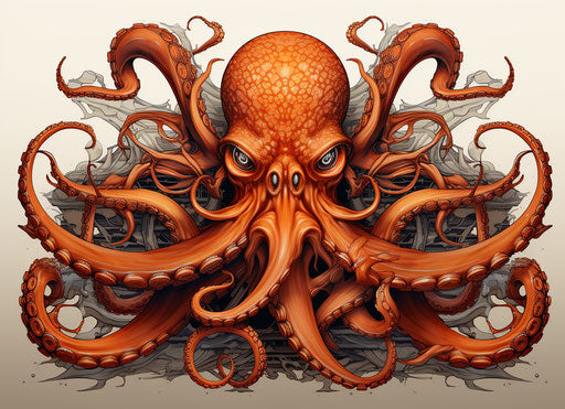 Realistic Red Octopus Necronomicon Ocean Tattoo