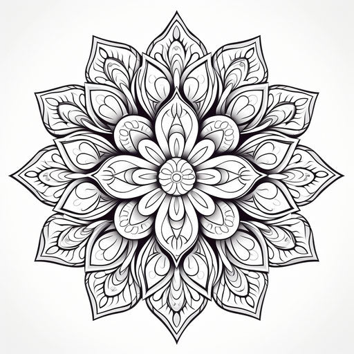 Black and white mandala with flower patterns and khmer art